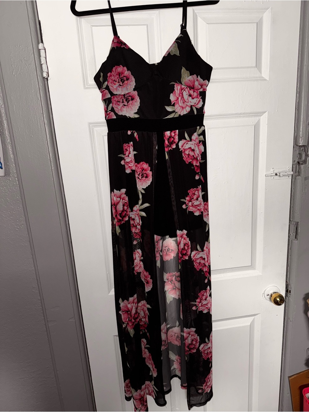 No Boundaries Black Dress with Pink Floral Accents